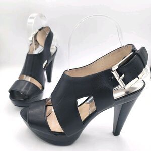Michael Kors Carla Platform Sandal Heel Womens 7.5 Black Leather